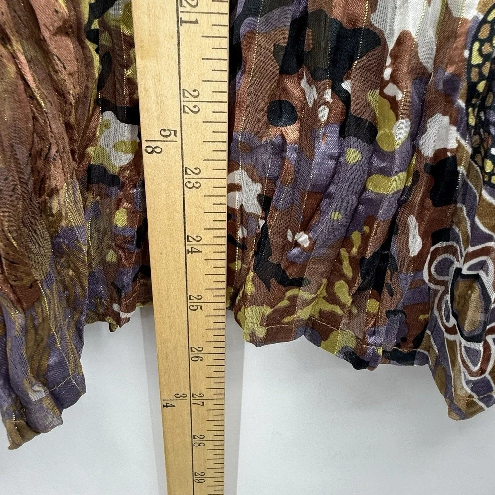 Belissimo New York XL Sheer Crinkle Blouse Metallic Abstract Print NWT‎ Top Boho